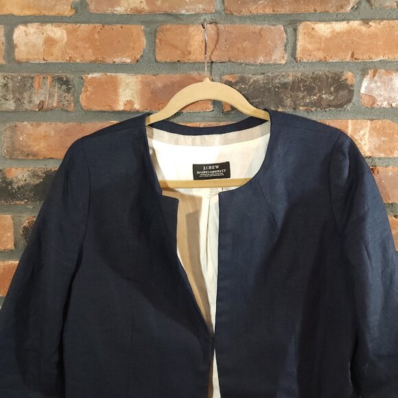 J. Crew Baird McNutt Cropped Irish Linen Jacket in Navy Blue Workwear Women's 8 - Picture 6 of 11